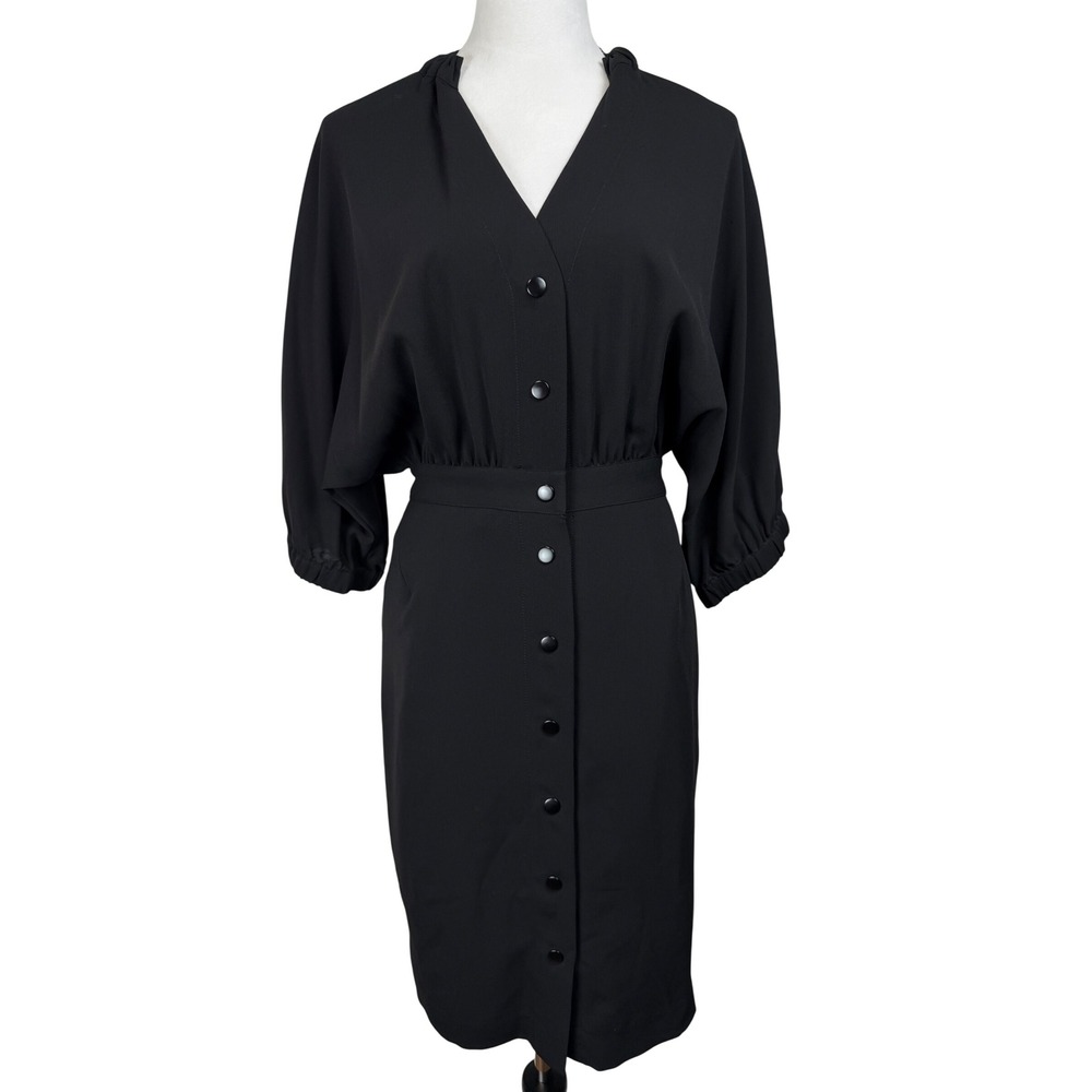 Country Road Womens Dress Size 4 Black Button Front Batwing Sleeve Midi 60204206